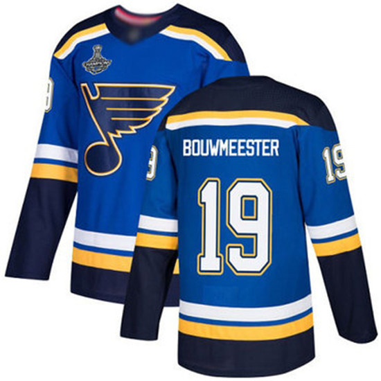 2020 Blues #19 Jay Bouwmeester Blue Home Authentic Stanley Cup Champions Stitched Hockey Jersey