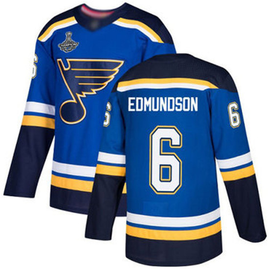 2020 Blues #6 Joel Edmundson Blue Home Authentic Stanley Cup Champions Stitched Hockey Jersey