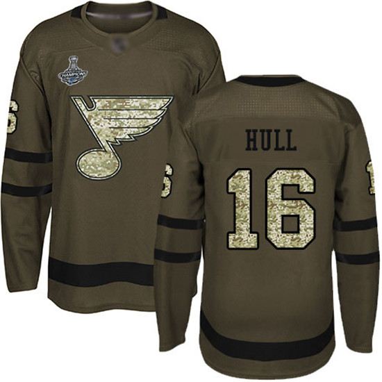 2020 Blues #16 Brett Hull Green Salute to Service Stanley Cup Champions Stitched Hockey Jersey