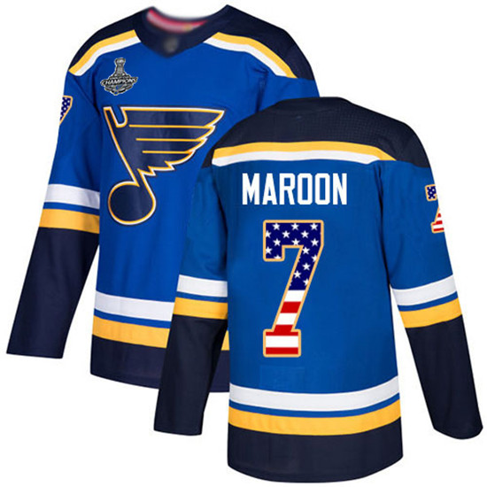 2020 Blues #7 Patrick Maroon Blue Home Authentic USA Flag Stanley Cup Champions Stitched Hockey Jers