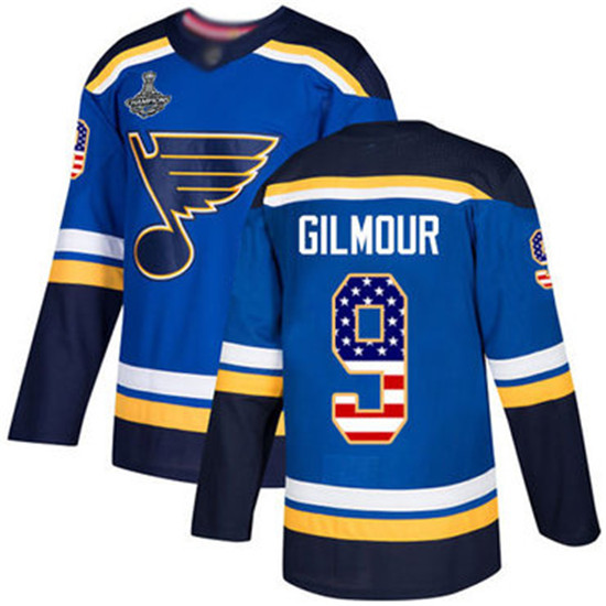 2020 Blues #9 Doug Gilmour Blue Home Authentic USA Flag Stanley Cup Champions Stitched Hockey Jersey