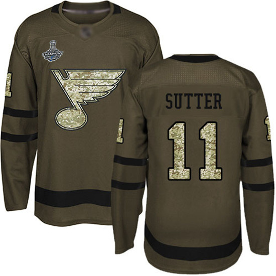 2020 Blues #11 Brian Sutter Green Salute to Service Stanley Cup Champions Stitched Hockey Jersey