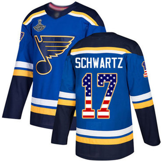 2020 Blues #17 Jaden Schwartz Blue Home Authentic USA Flag Stanley Cup Champions Stitched Hockey Jer