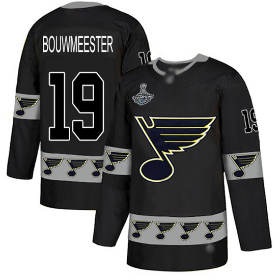 2020 Blues #19 Jay Bouwmeester Black Authentic Team Logo Fashion Stanley Cup Champions Stitched Hock