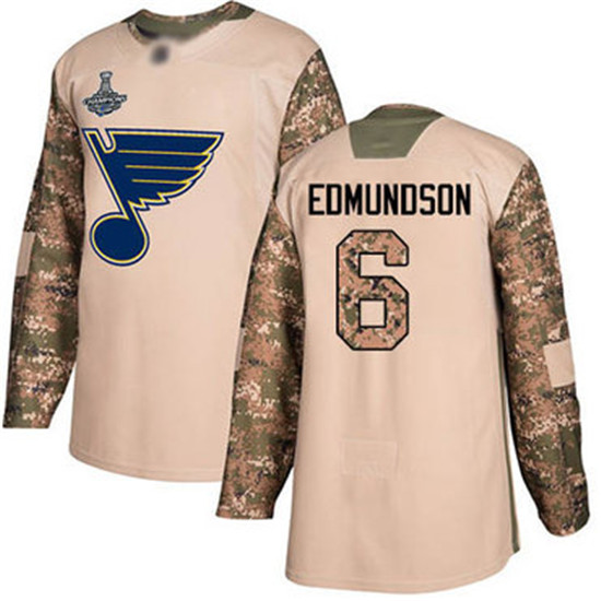 2020 Blues #6 Joel Edmundson Camo Authentic 2017 Veterans Day Stanley Cup Champions Stitched Hockey
