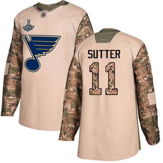 2020 Blues #11 Brian Sutter Camo Authentic 2017 Veterans Day Stanley Cup Champions Stitched Hockey J