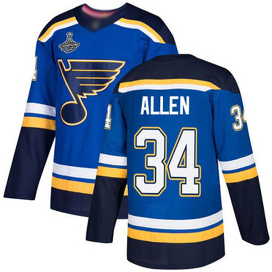 2020 Blues #34 Jake Allen Blue Home Authentic Stanley Cup Champions Stitched Hockey Jersey