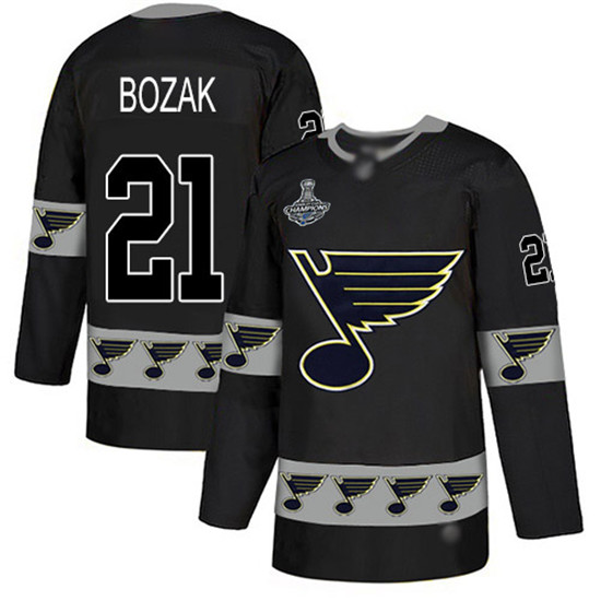 2020 Blues #21 Tyler Bozak Black Authentic Team Logo Fashion Stanley Cup Champions Stitched Hockey J