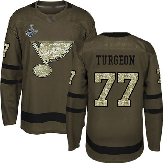 2020 Blues #77 Pierre Turgeon Green Salute to Service Stanley Cup Champions Stitched Hockey Jersey
