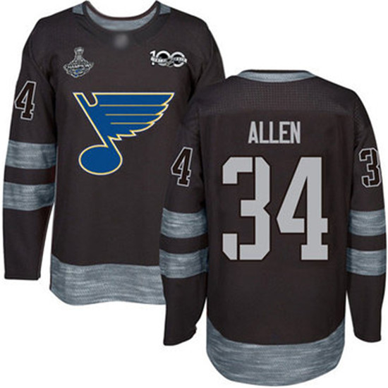 2020 Blues #34 Jake Allen Black 1917-2017 100th Anniversary Stanley Cup Champions Stitched Hockey Je