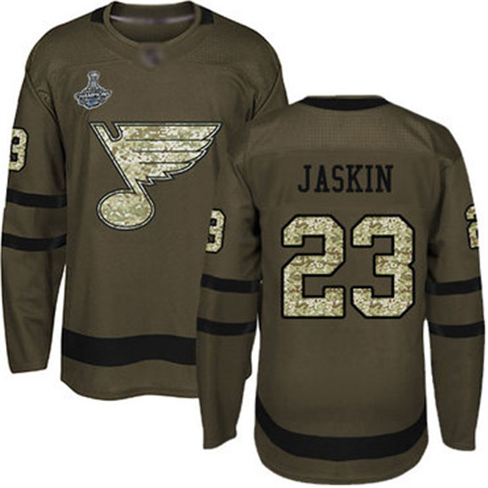 2020 Blues #23 Dmitrij Jaskin Green Salute to Service Stanley Cup Champions Stitched Hockey Jersey
