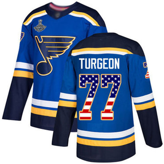 2020 Blues #77 Pierre Turgeon Blue Home Authentic USA Flag Stanley Cup Champions Stitched Hockey Jer