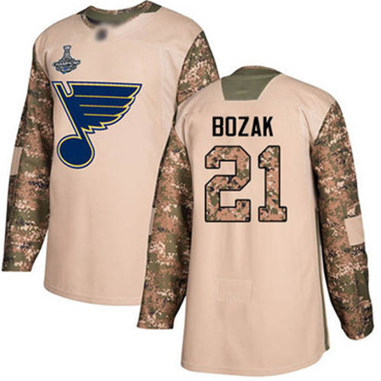 2020 Blues #21 Tyler Bozak Camo Authentic 2017 Veterans Day Stanley Cup Champions Stitched Hockey Je