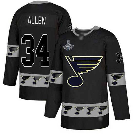 2020 Blues #34 Jake Allen Black Authentic Team Logo Fashion Stanley Cup Champions Stitched Hockey Je