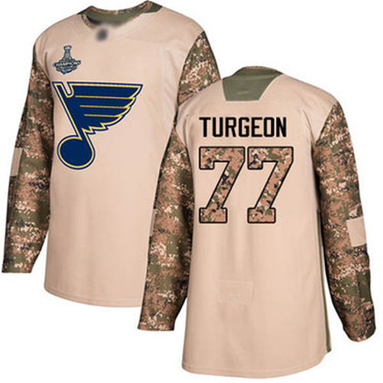 2020 Blues #77 Pierre Turgeon Camo Authentic 2017 Veterans Day Stanley Cup Champions Stitched Hockey