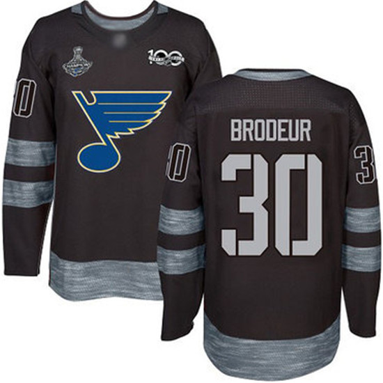 2020 Blues #30 Martin Brodeur Black 1917-2017 100th Anniversary Stanley Cup Champions Stitched Hocke