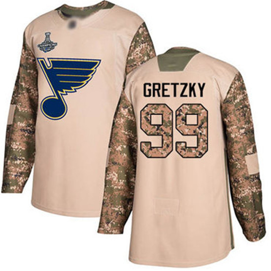 2020 Blues #99 Wayne Gretzky Camo Authentic 2017 Veterans Day Stanley Cup Champions Stitched Hockey