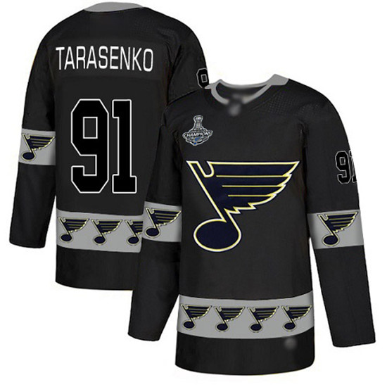 2020 Blues #91 Vladimir Tarasenko Black Authentic Team Logo Fashion Stanley Cup Champions Stitched H