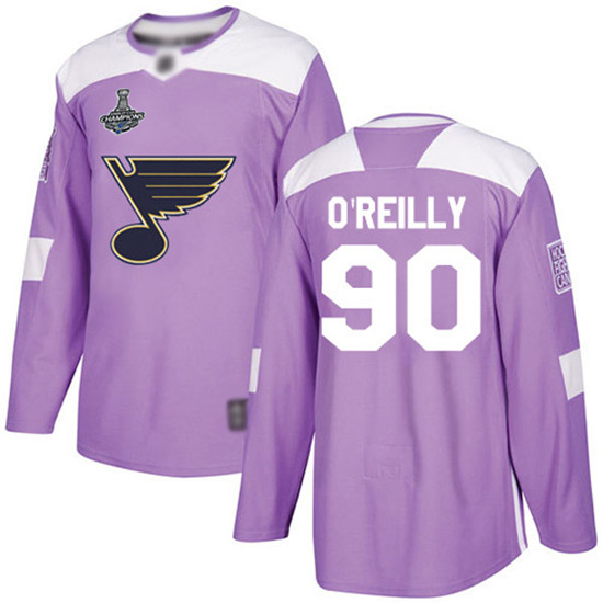 2020 Blues #90 Ryan O'Reilly Purple Authentic Fights Cancer Stanley Cup Champions Stitched Hockey Je