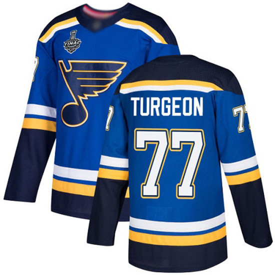 2020 Men's St. Louis Blues #77 Pierre Turgeon Blue Home Authentic 2019 Stanley Cup Final Bound Stitc