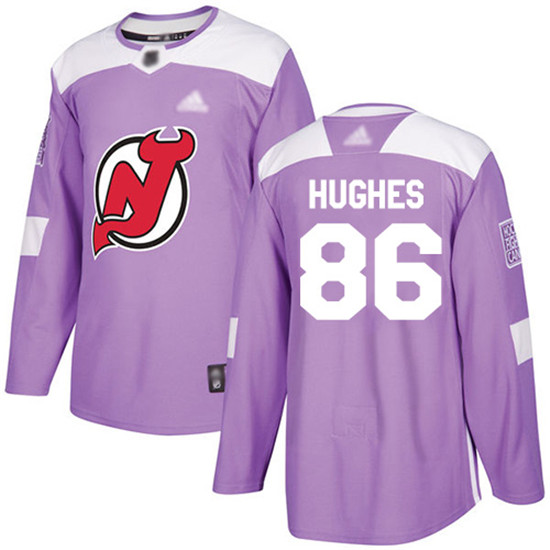2020 Devils #86 Jack Hughes Purple Authentic Fights Cancer Stitched Hockey Jersey