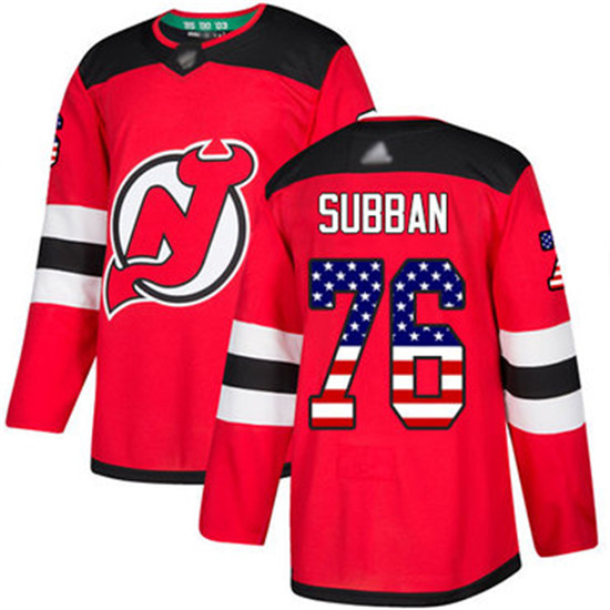 2020 Devils #76 P. K. Subban Red Home Authentic USA Flag Stitched Hockey Jersey - Click Image to Close
