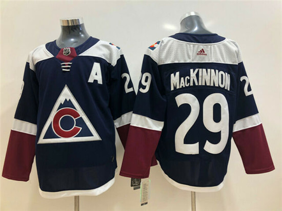 2020 New AD Men's Colorado Avalanche #29 Nathan MacKinnon Hockey Dark Blue Jersey