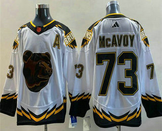 Men's Boston Bruins #73 Charlie McAvoy White 2022 Reverse Retro Stitched Jersey - Click Image to Close