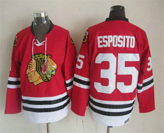 Men's Chicago Blackhawks #35 Tony Esposito Red Throwback Jersey - Click Image to Close