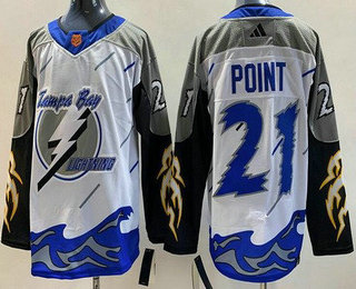 Men's Tampa Bay Lightning #21 Brayden Point White 2022 Reverse Retro Authentic Jersey - Click Image to Close