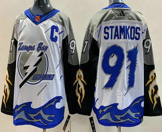 Men's Tampa Bay Lightning #91 Steven Stamkos White 2022 Reverse Retro Authentic Jersey - Click Image to Close