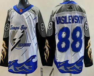 Men's Tampa Bay Lightning #88 Andrei Vasilevskiy White 2022 Reverse Retro Authentic Jersey - Click Image to Close
