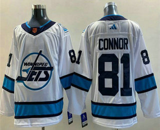 Men's Winnipeg Jets #81 Kyle Connor White 2022 Reverse Retro Stitched Jersey - Click Image to Close