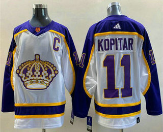 Men's Los Angeles Kings #11 Anze Kopitar White 2022 Reverse Retro Stitched Jersey - Click Image to Close