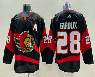 Men's Ottawa Senators #28 Claude Giroux Black 2022 Reverse Retro Authentic Jersey - Click Image to Close