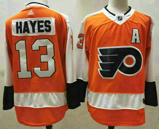 Men's Philadelphia Flyers #13 Kevin Hayes Orange White Stitched NHL Jersey - Click Image to Close