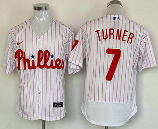 Men's Philadelphia Phillies #7 Trea Turner White Stitched MLB Flex Base Nike Jersey - Click Image to Close