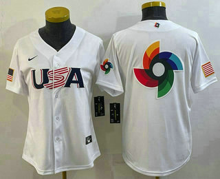 Women's USA Baseball Big Logo 2023 White World Baseball Classic Stitched Jersey - Click Image to Close