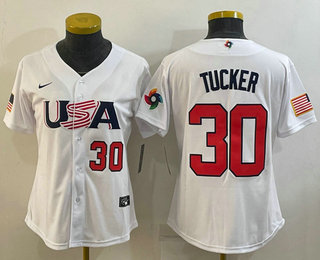 Women's USA Baseball #30 Kyle Tucker Number 2023 White World Classic Stitched Jerseys - Click Image to Close