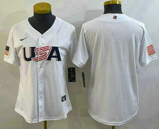 Women's USA Baseball Blank 2023 White World Baseball Classic Stitched Jerseys - Click Image to Close