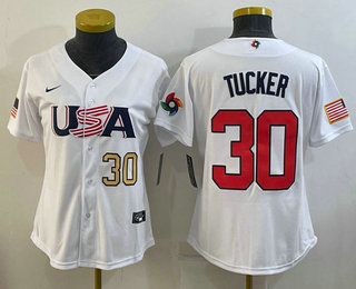 Womens USA Baseball #30 Kyle Tucker Number 2023 White World Classic Stitched Jersey - Click Image to Close