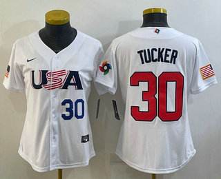 Women's USA Baseball #30 Kyle Tucker Number 2023 White World Classic Stitched Jersey - Click Image to Close