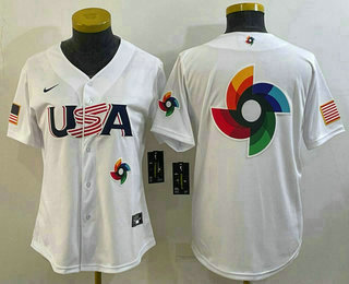 Women's USA Baseball Big Logo 2023 White World Baseball Classic Stitched Jerseys - Click Image to Close