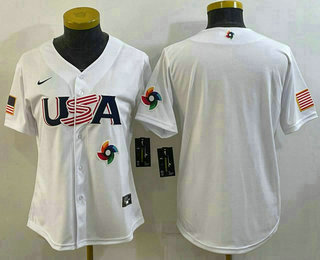 Women's USA Baseball Blank 2023 White World Baseball Classic Stitched Jersey - Click Image to Close