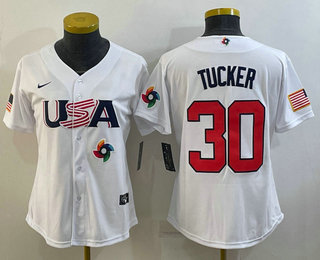 Women's USA Baseball #30 Kyle Tucker 2023 White World Classic Stitched Jerseys - Click Image to Close