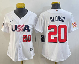 Womens USA Baseball #20 Pete Alonso Number 2023 White World Classic Stitched Jersey