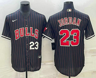 Mens Chicago Bulls #23 Michael Jordan Number Black With Patch Cool Base Stitched Baseball Jersey - Click Image to Close