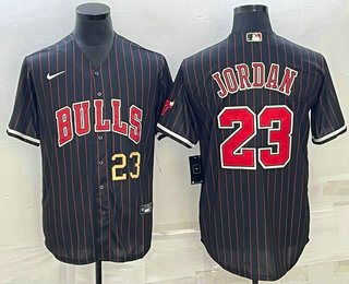 Men's Chicago Bulls #23 Michael Jordan Number Black With Patch Cool Base Stitched Baseball Jerseys - Click Image to Close