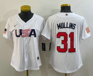 Women's USA Baseball #31 Cedric Mullins 2023 White World Classic Stitched Jersey