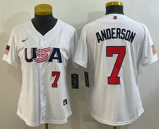 Womens USA Baseball #7 Tim Anderson Number 2023 White World Classic Stitched Jersey